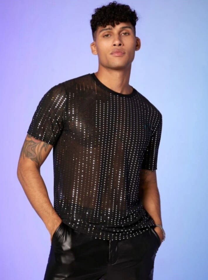 Bonga Boys Man's Rhinestone Mesh T-Shirt